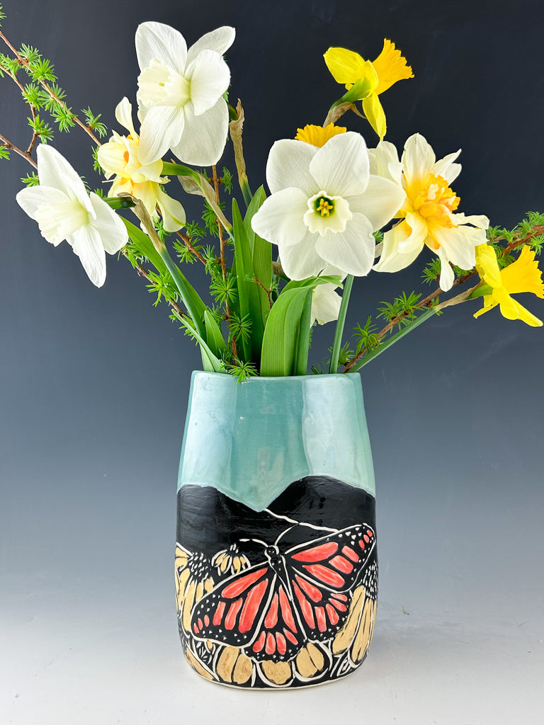 Butterfly Oval Vase in Blue