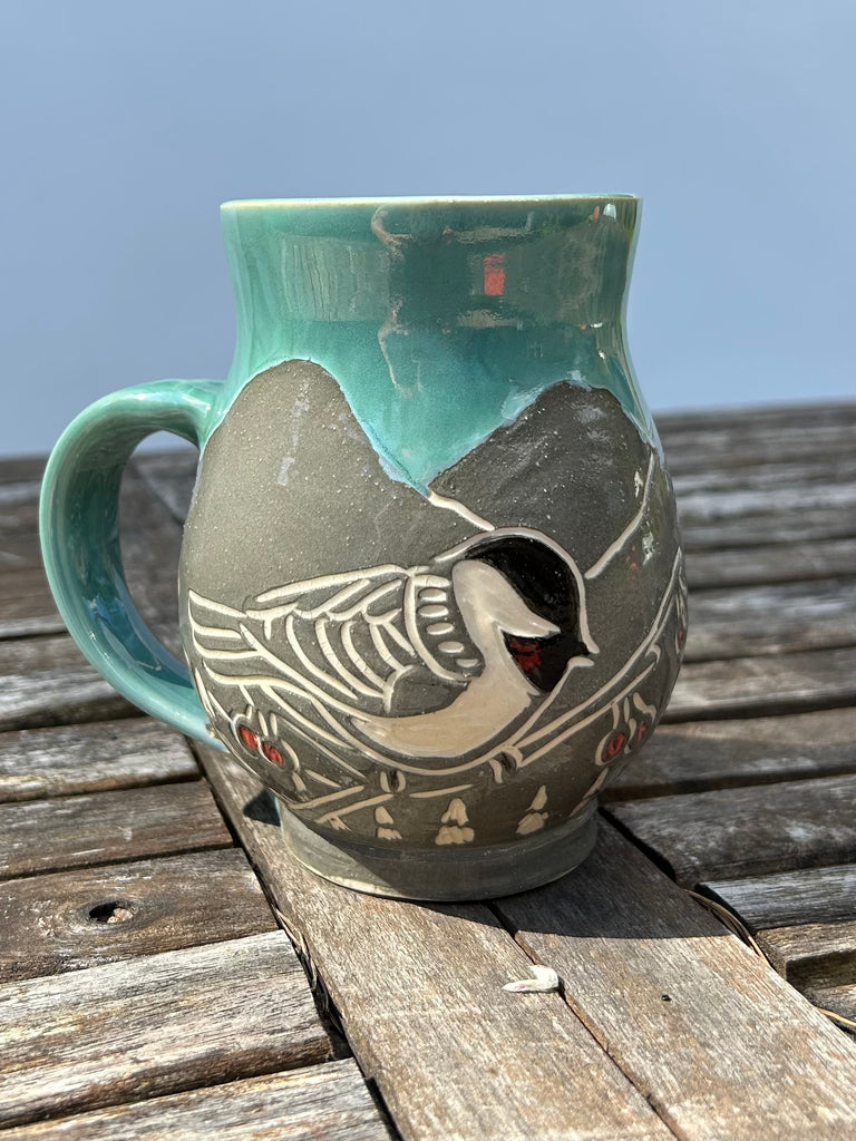 Winter Chickadee Mug in Gray and Blue