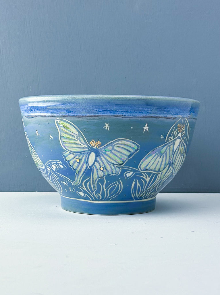 Luna Moth Serving Bowl in Blue and Purple