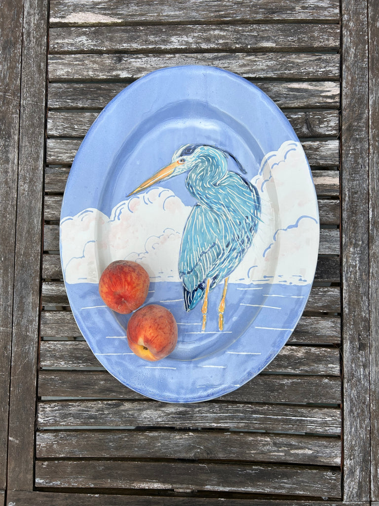 Heron Large Serving Platter in Blue and White