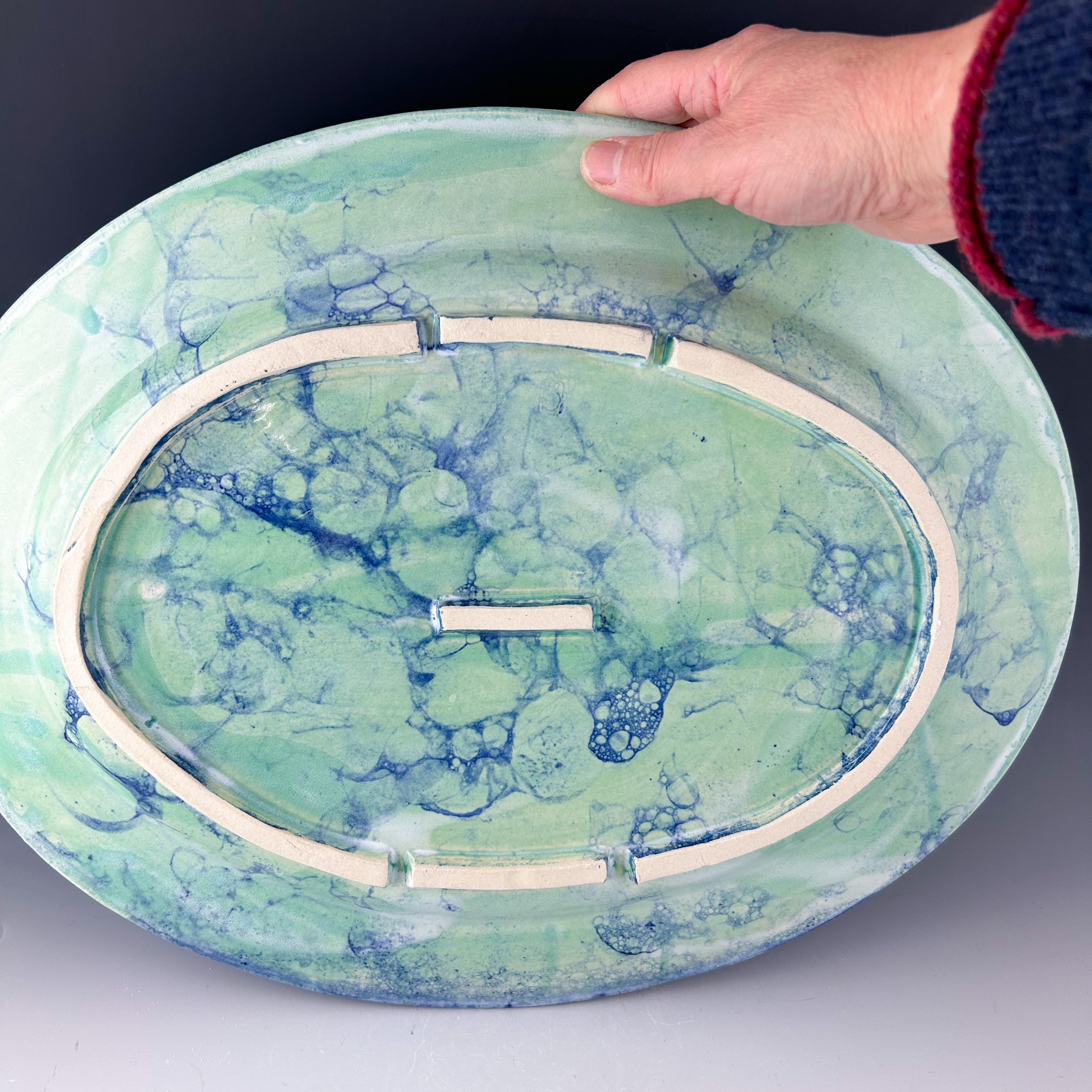 Sea Turtle Large Oval Platter in Green and Blue