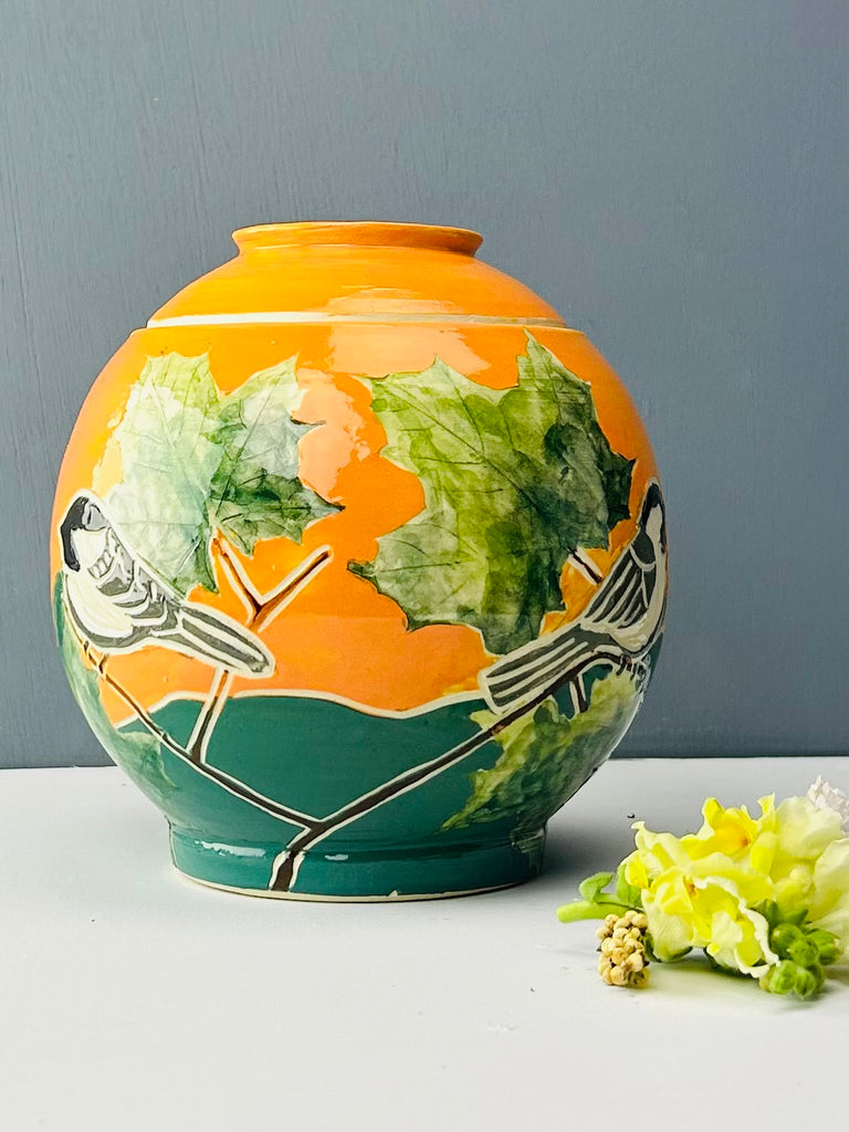 Summer Chickadee Canister in Gold