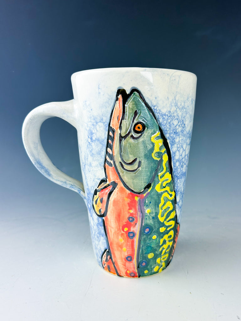 Brook Trout Mug in White and Blue Luster