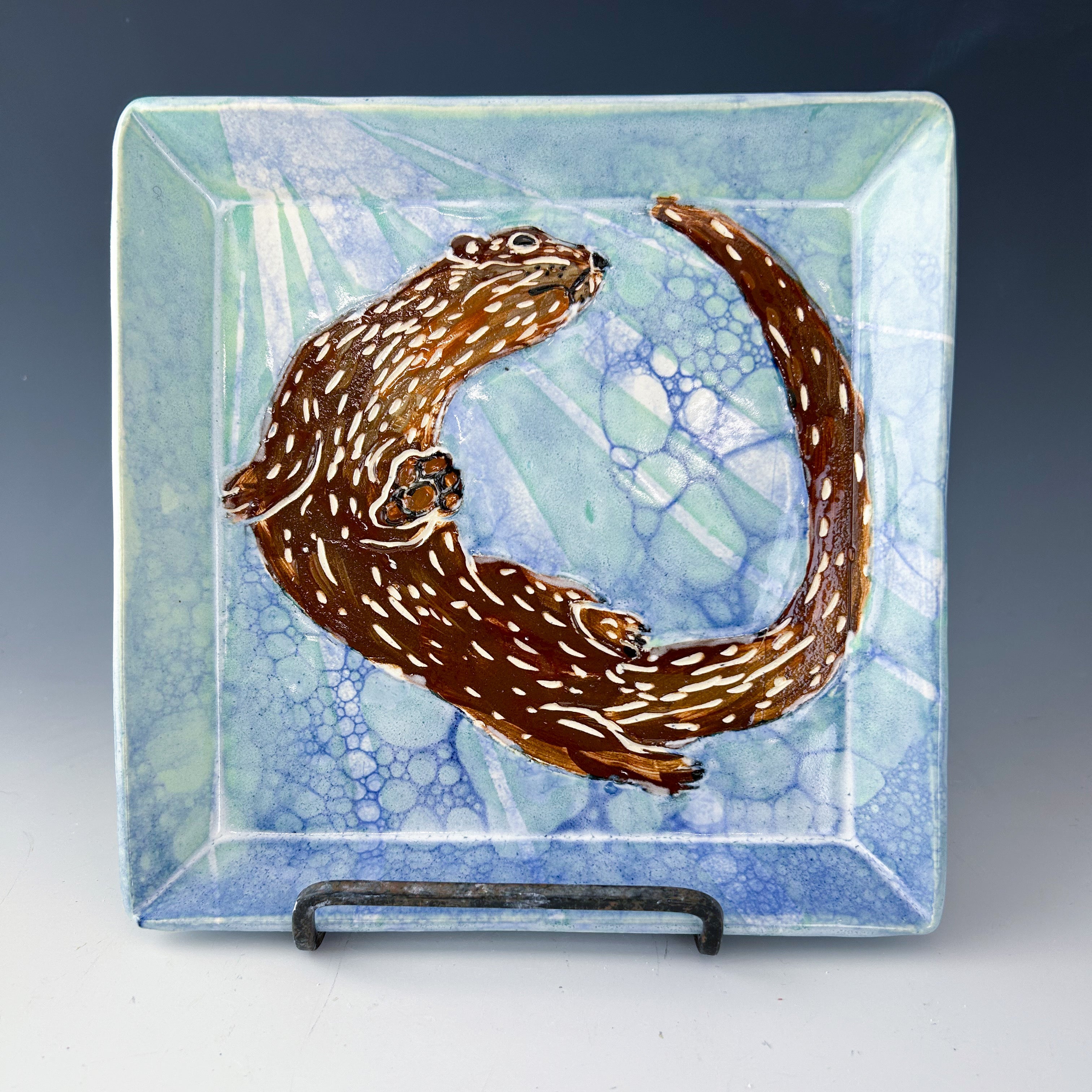 Otters Large Plate in Blue and Aqua