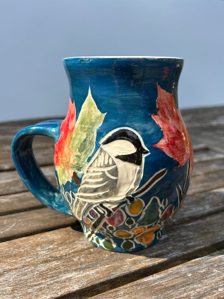 Fall Chickadee Mug in Blue