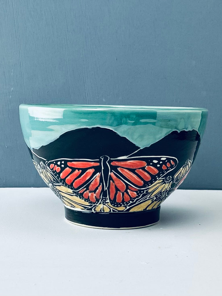 Monarch Butterfly Serving Bowl in Blue