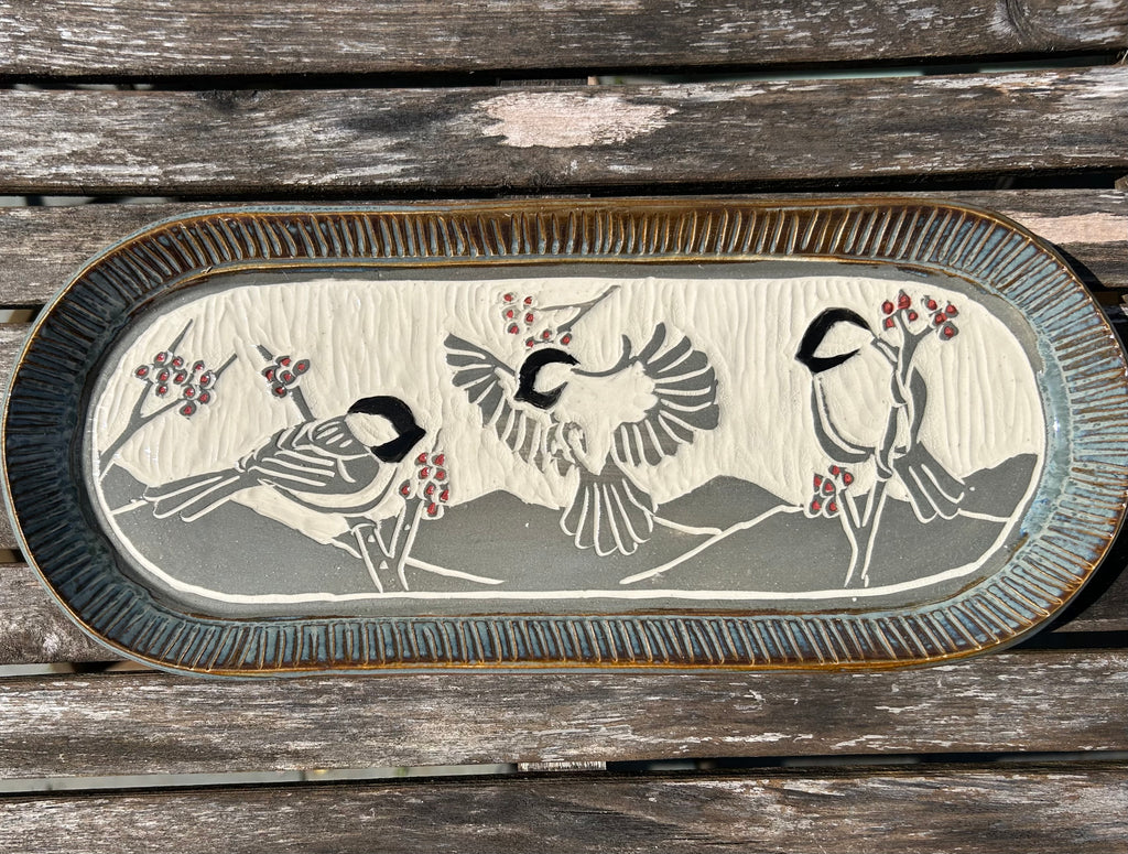 Chickadee Oval Tray in Gray