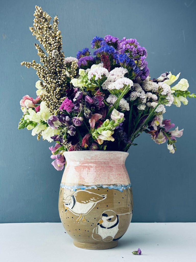 Piping Plover Vase in Cream Sunset