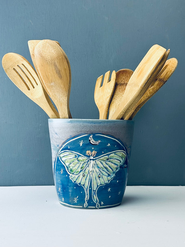 Luna Moth Utensil Crock in Blue Purple
