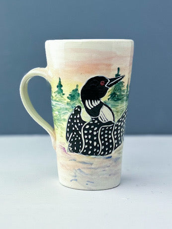 Dancing Loon Tall Mug in White