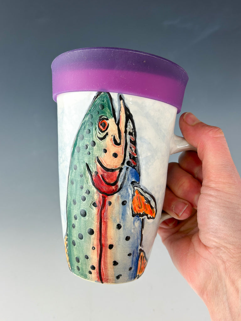 Rainbow Trout Mug in White and Blue