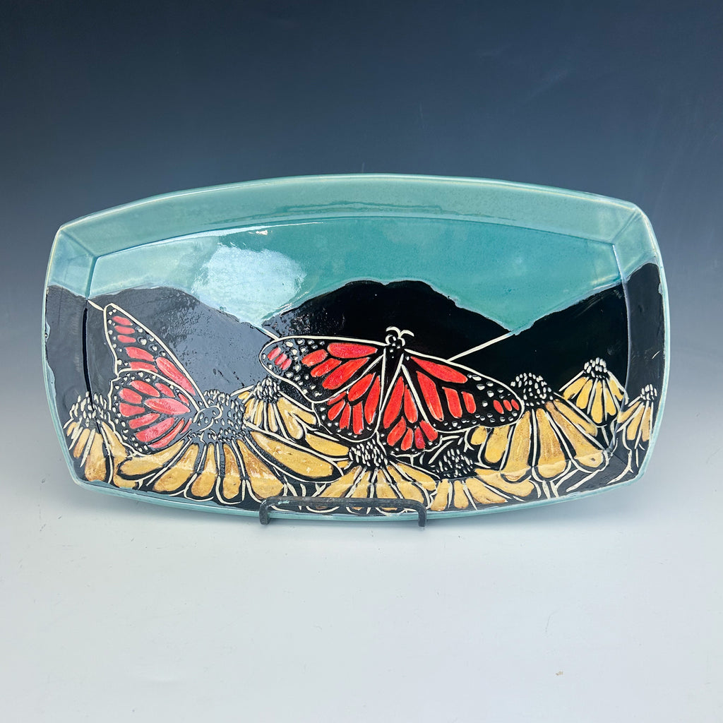 Butterfly Rounded Retangle Large Tray in Blue