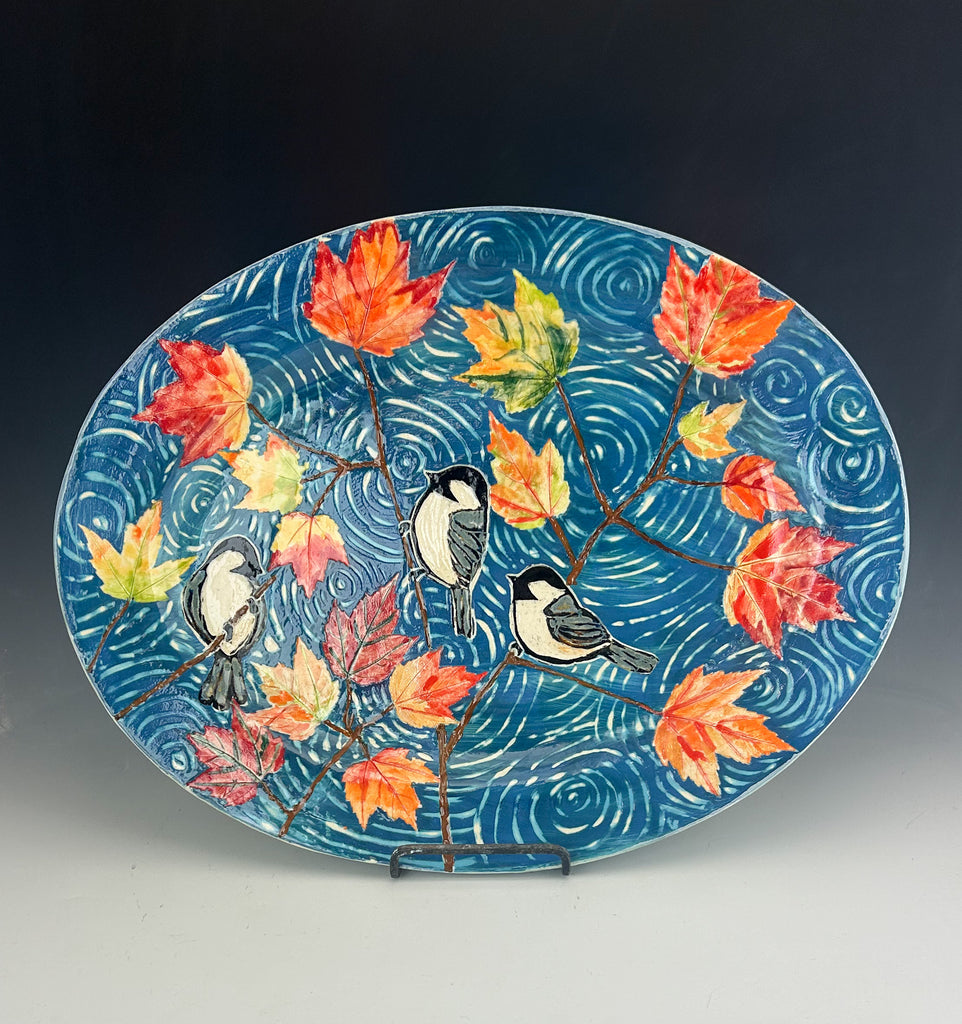 Chickadee Large Serving Platter in Gray