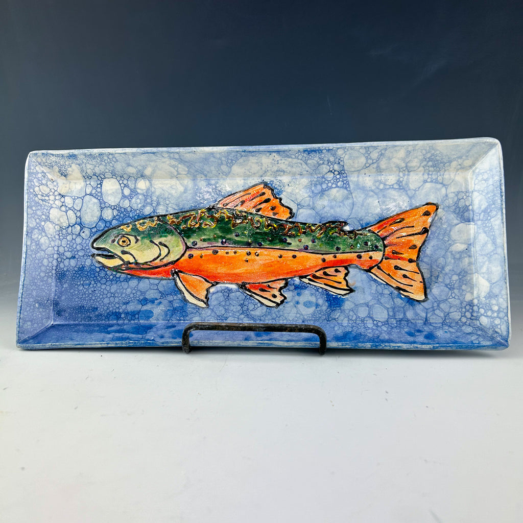 Brook Trout Tray in Blue and White with Gold and Pearl Luster