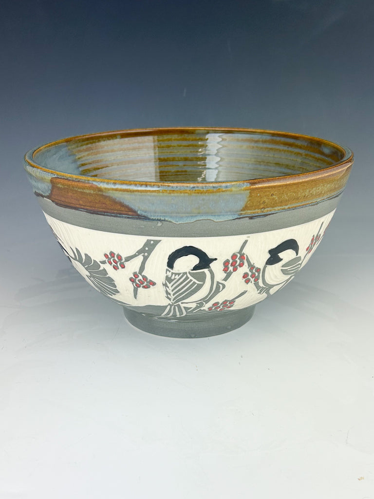 Chickadee Large Serving Bowl in Gray