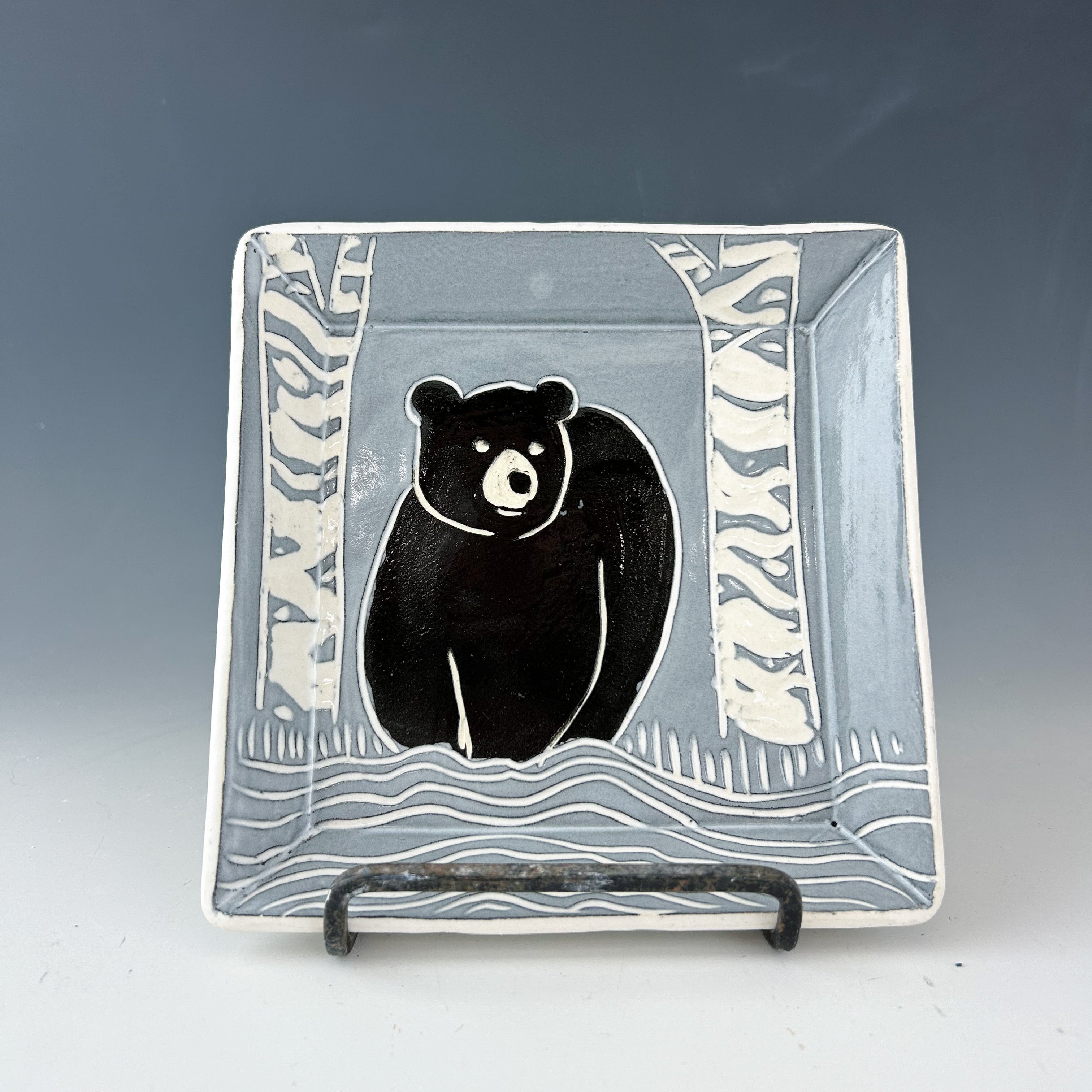 Custom Order Tangerine and Olive Bear and Birch Small Plate in White