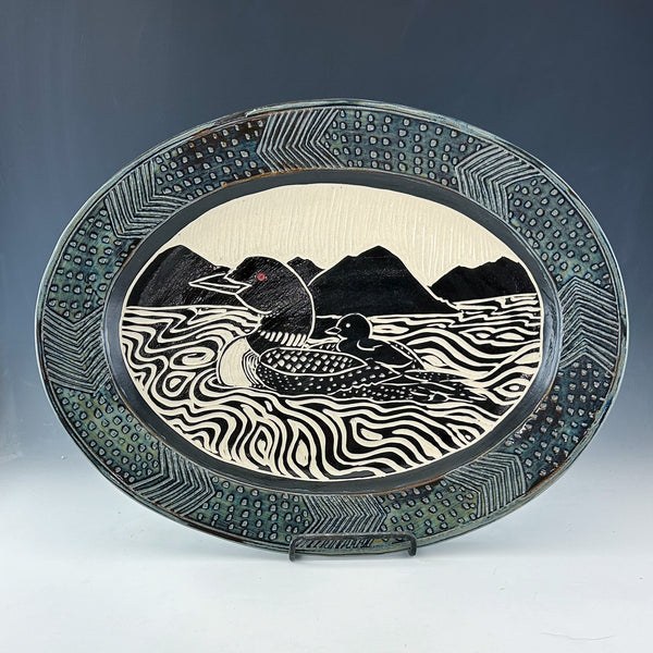 Loon buy Sgraffito Hand Built Porcelain Platter 14