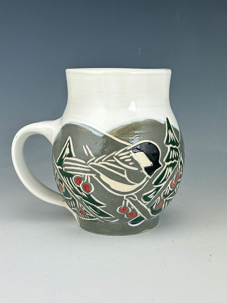 Winter Chickadee Mug in White