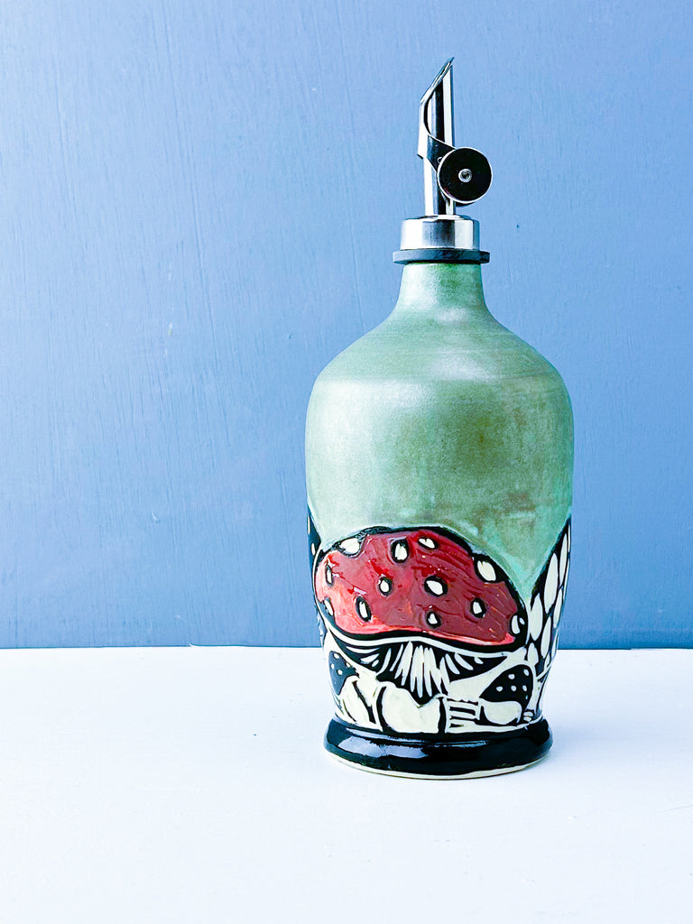 Mushroom Oil Cruet in Green and Gray