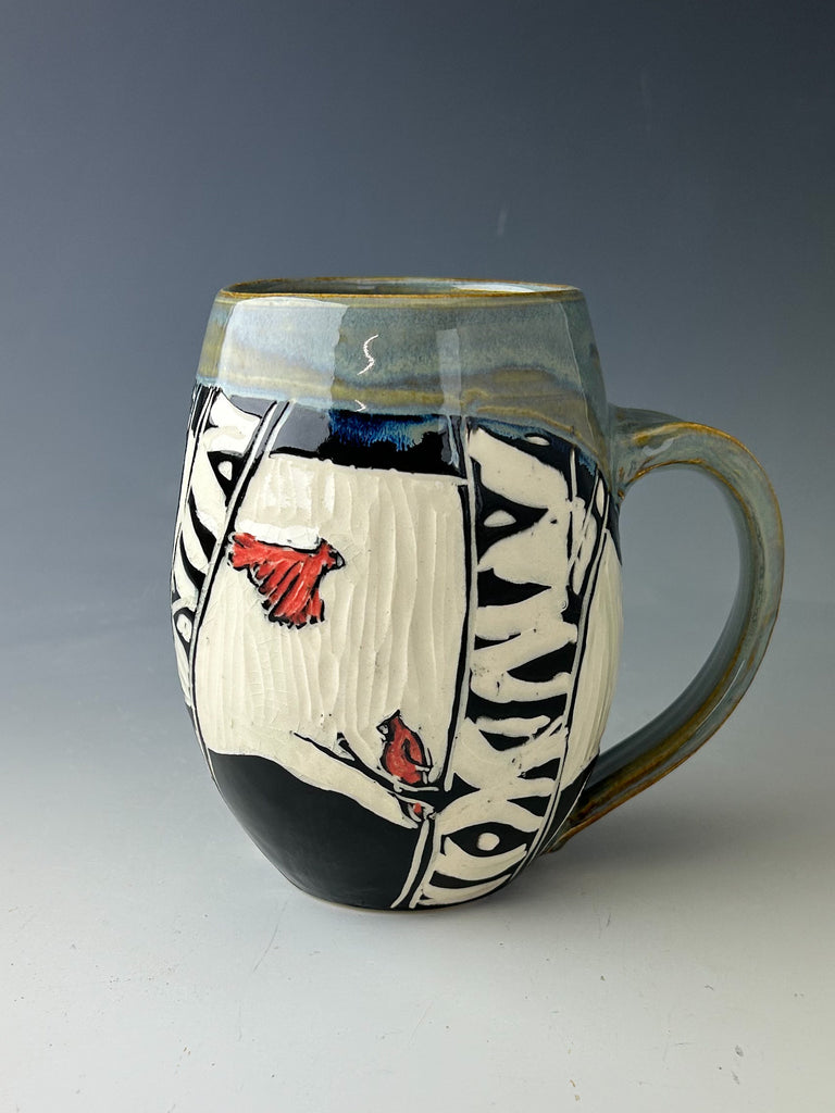 Custom order gor Nichole Bartlett Birch and Cardinal Mug in Gray