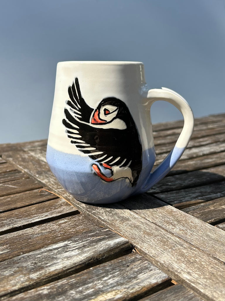 Puffin Mug in White and Blue