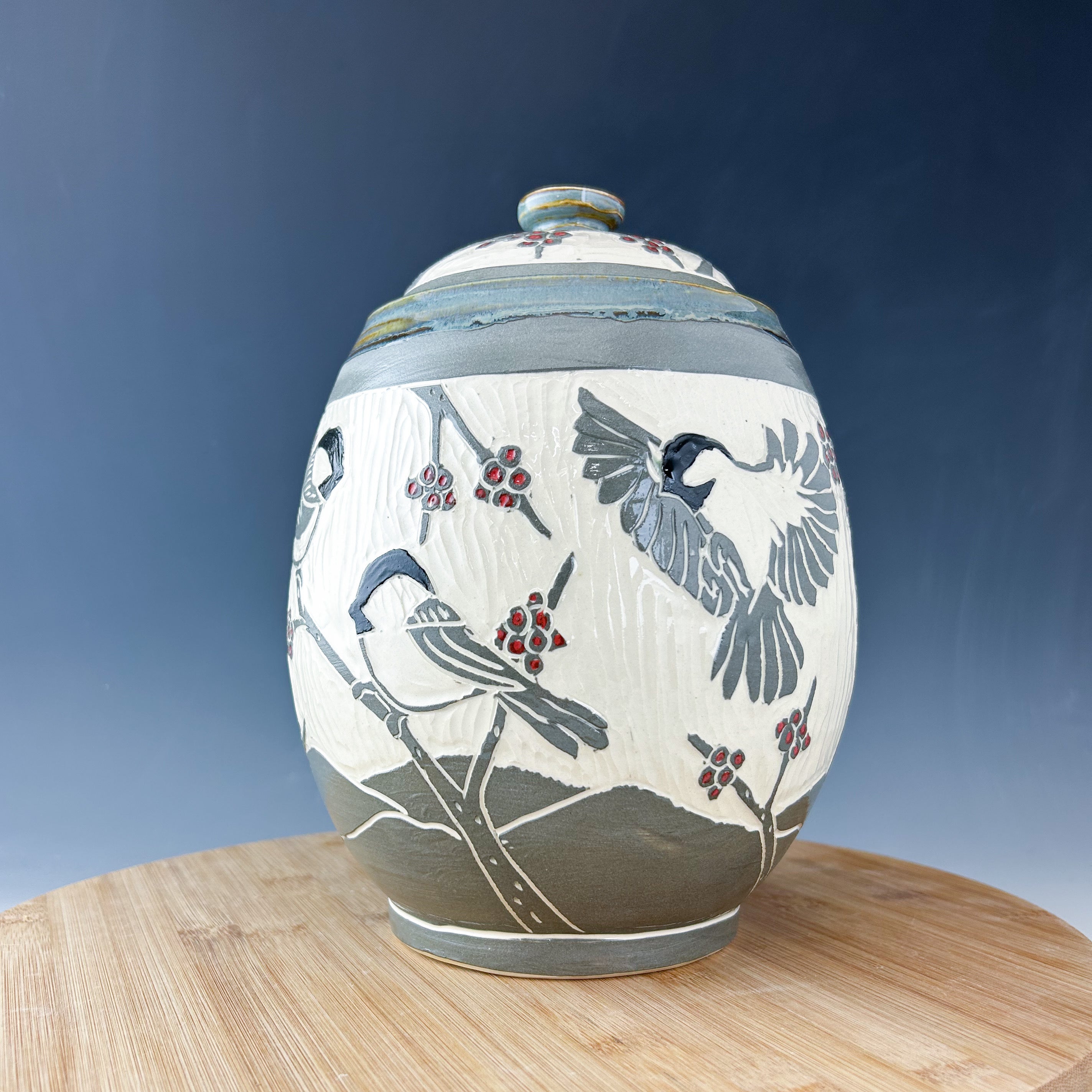 Chickadee Canister in Gray