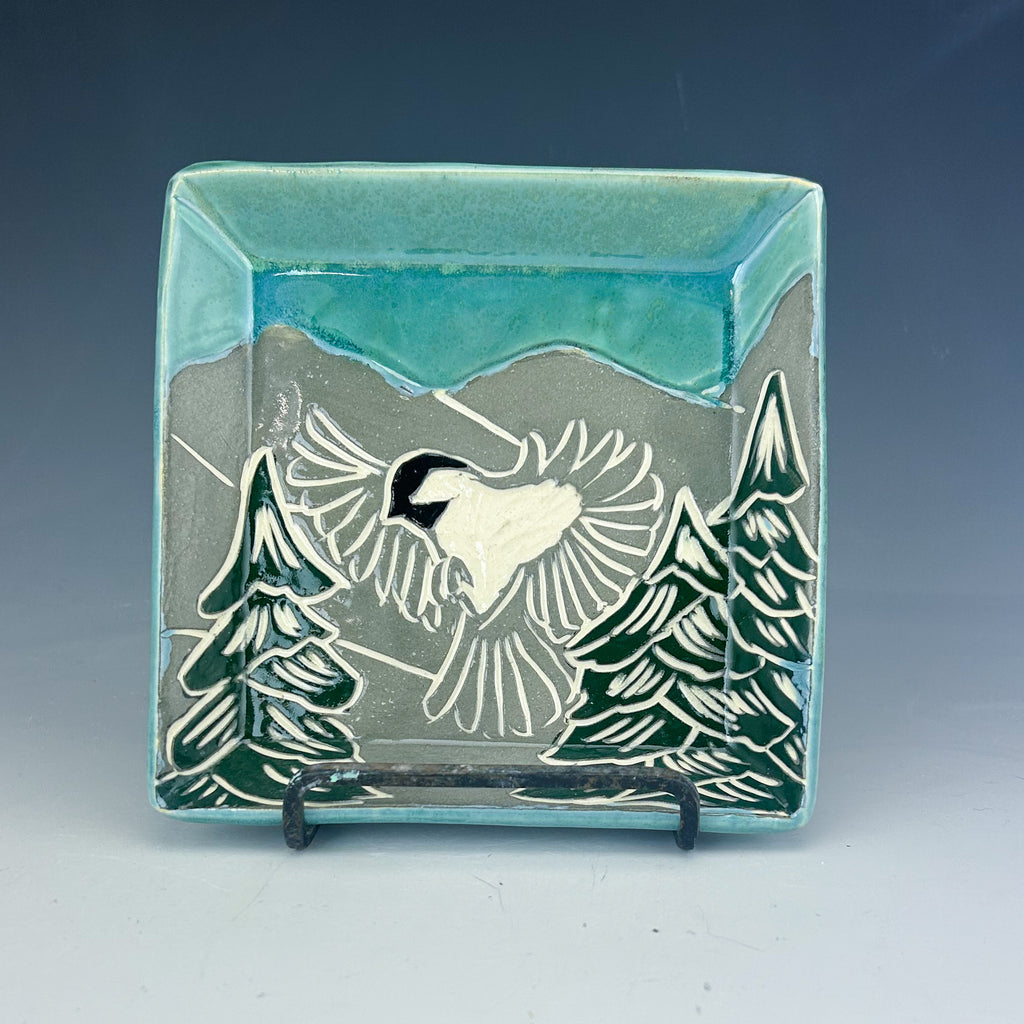 Small Chickadee Plate in Blue