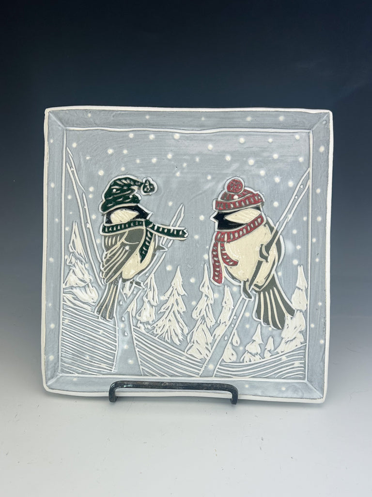 Winter Chickadee Plate Large in White