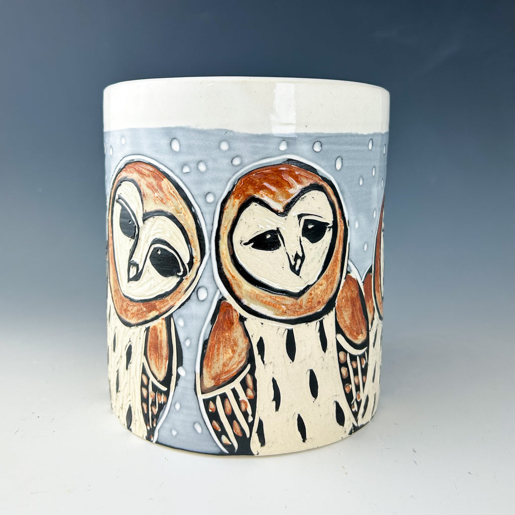 Owl Utensil Crock in White