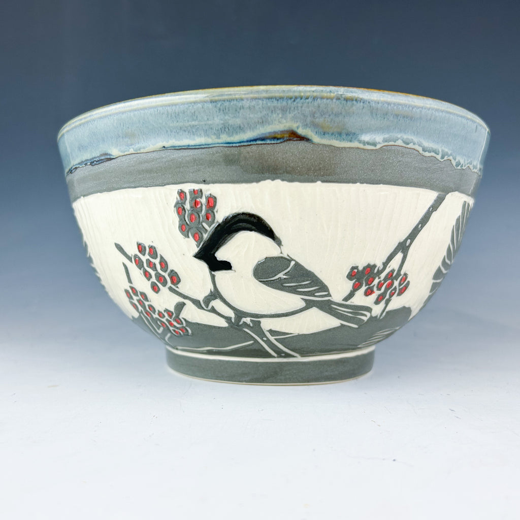 Chickadee Serving Bowl in Gray