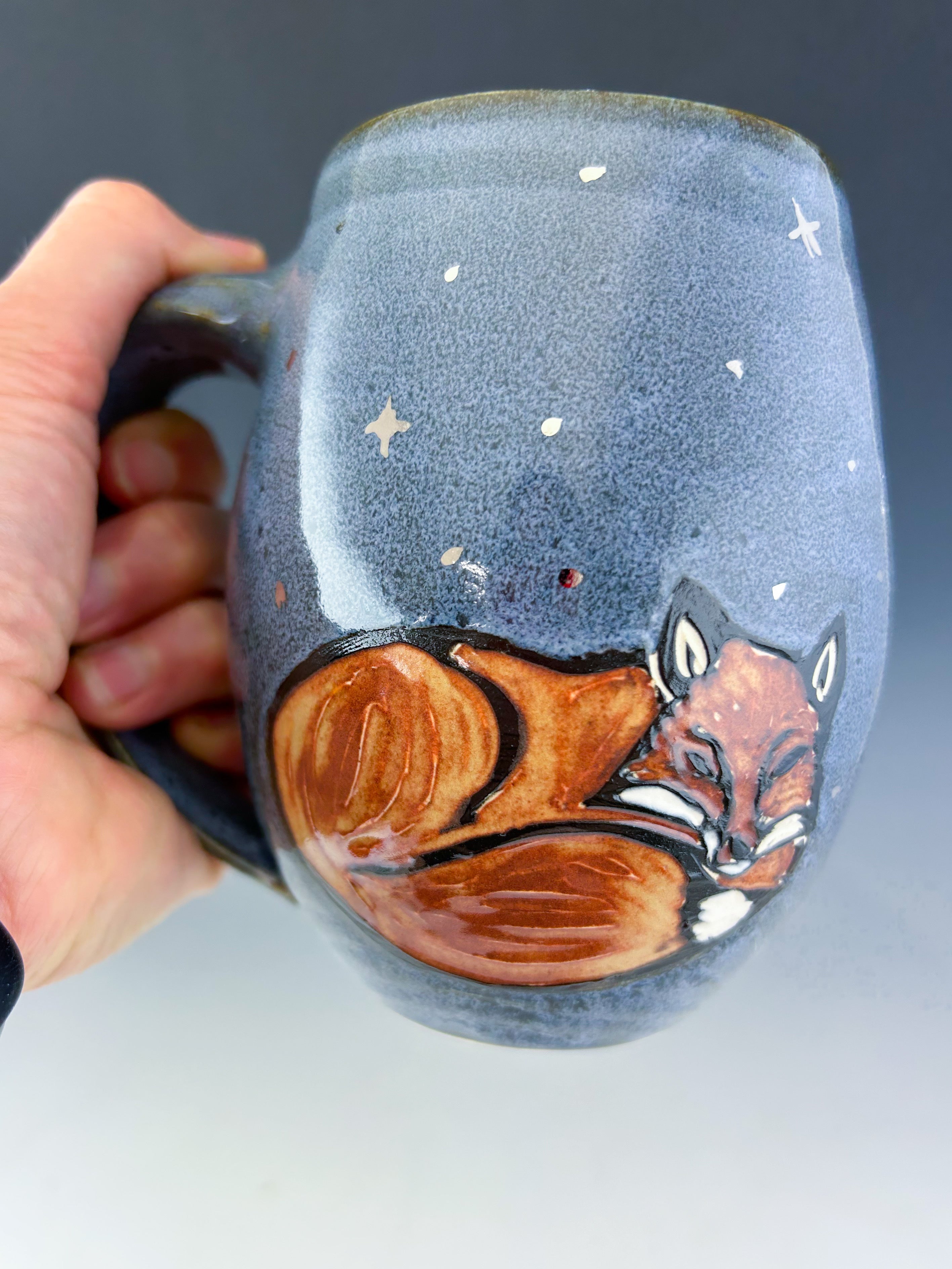 Fox Mug in Blue with Silver Luster