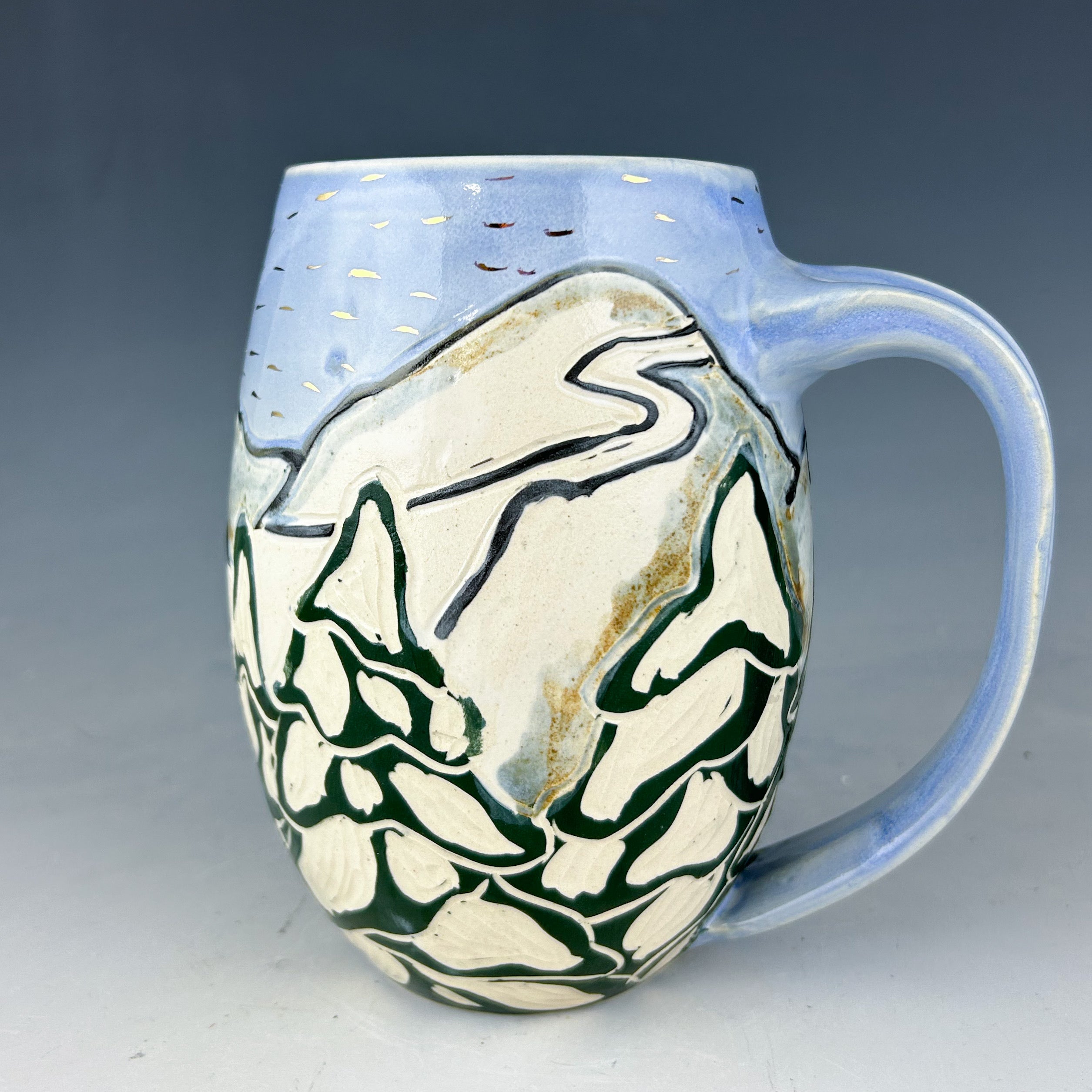 Mountain Mug in Blue with Gold Luster