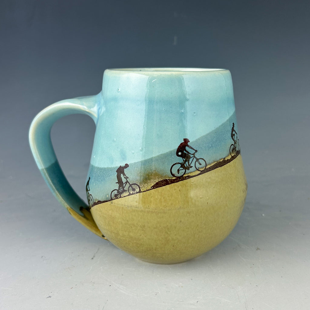 Mountain Bikers Mug in Blue and Brown