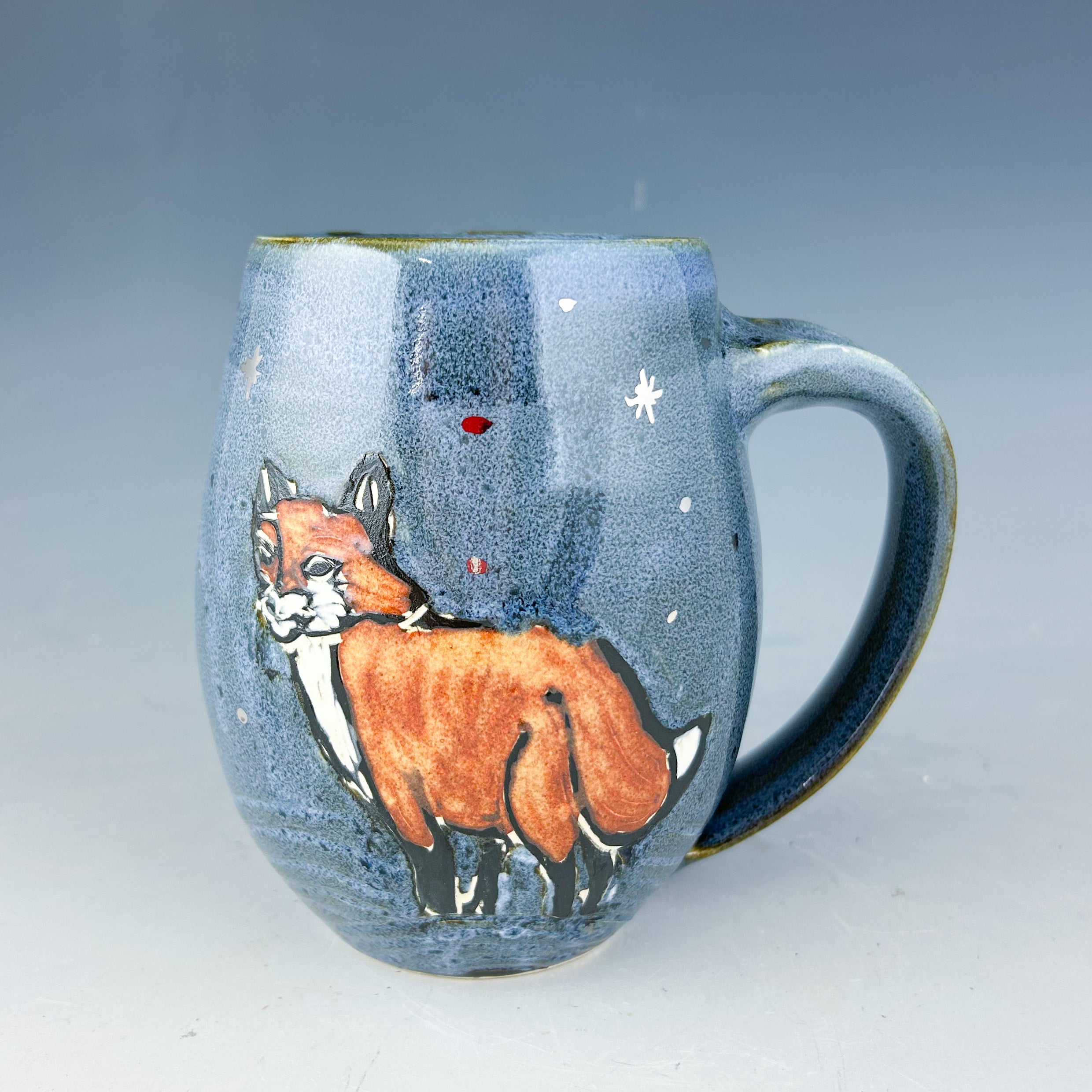 Fox Mug in Blue with Silver Luster