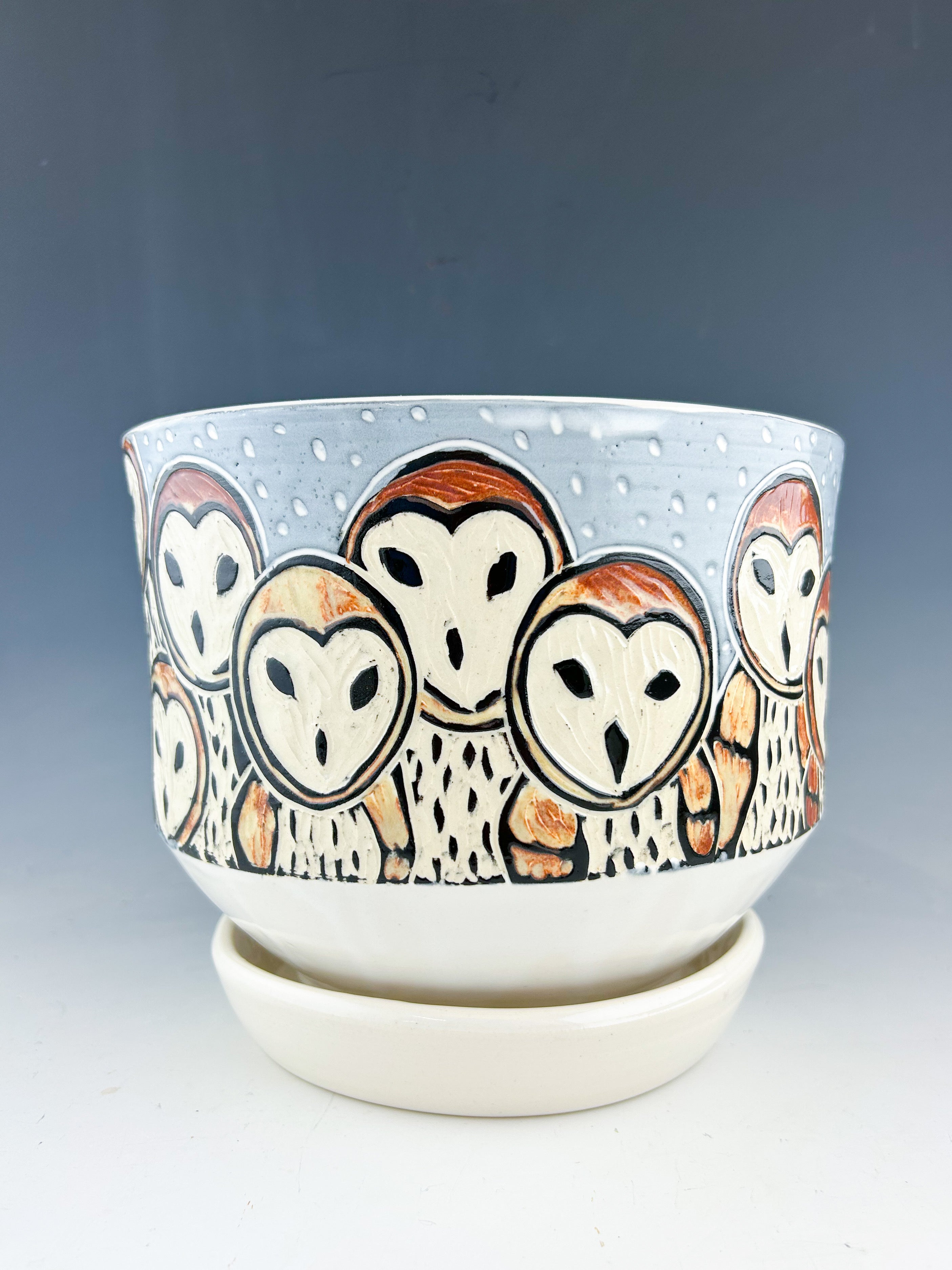 Owl Large Planter in White