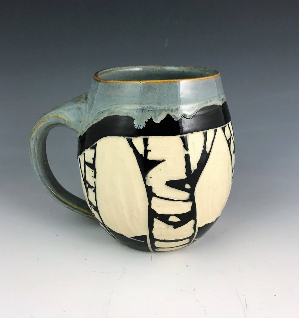 Sgraffito Birch Mug Gray Glaze