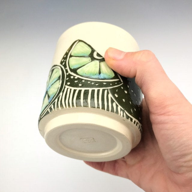 Handmade ceramic lime stacking tumblers