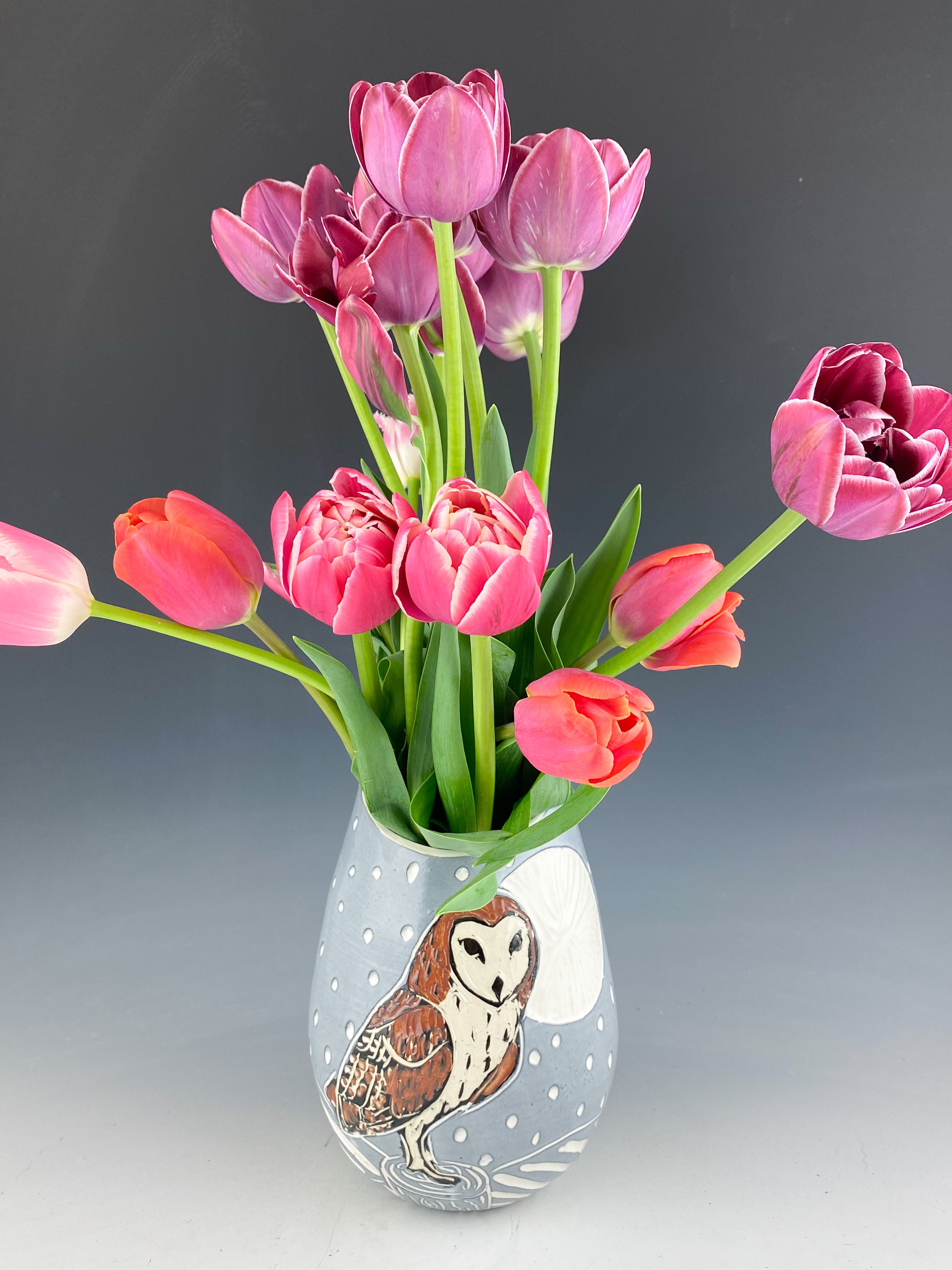 Owl Slanted Vase in White