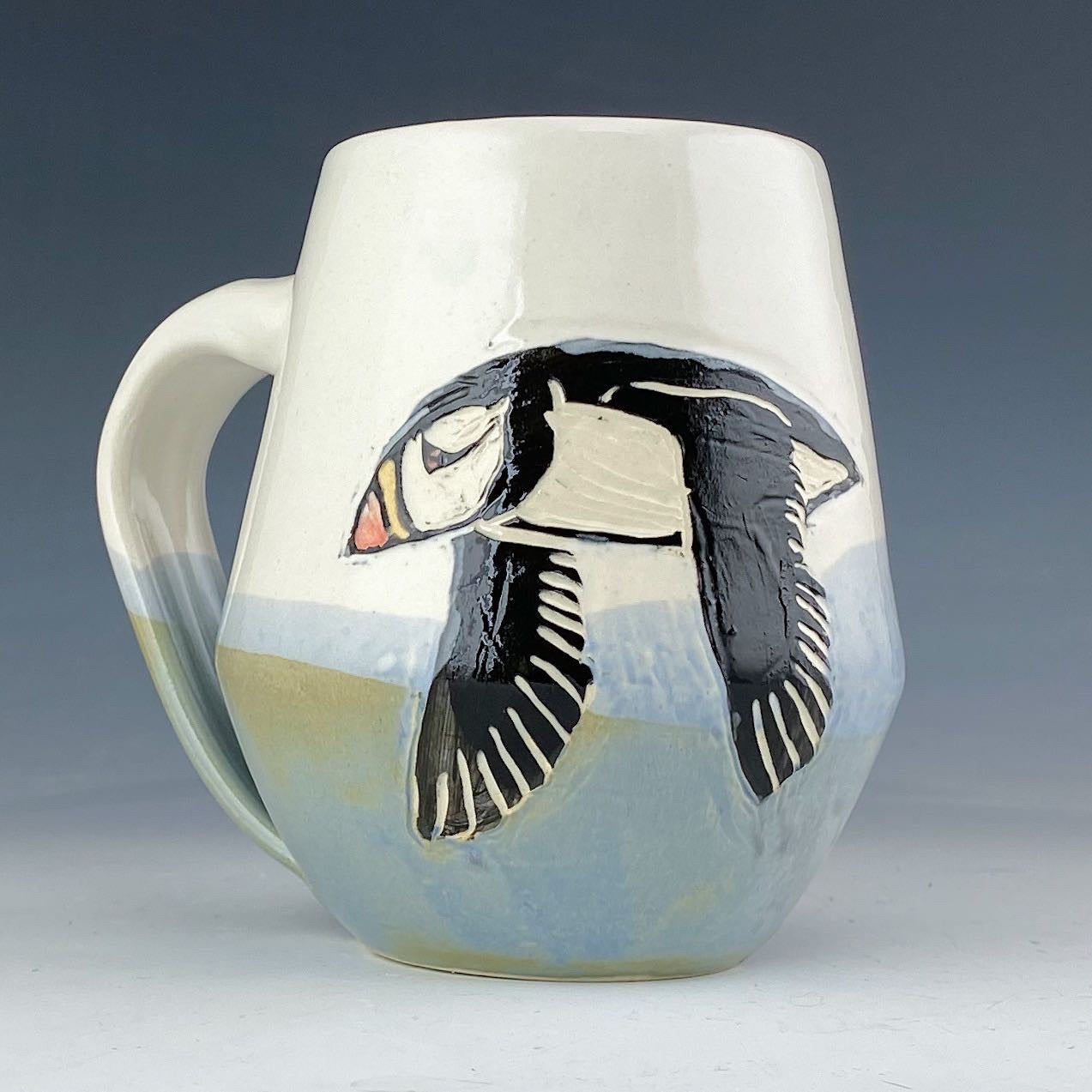 Puffin Mug in White and Blue