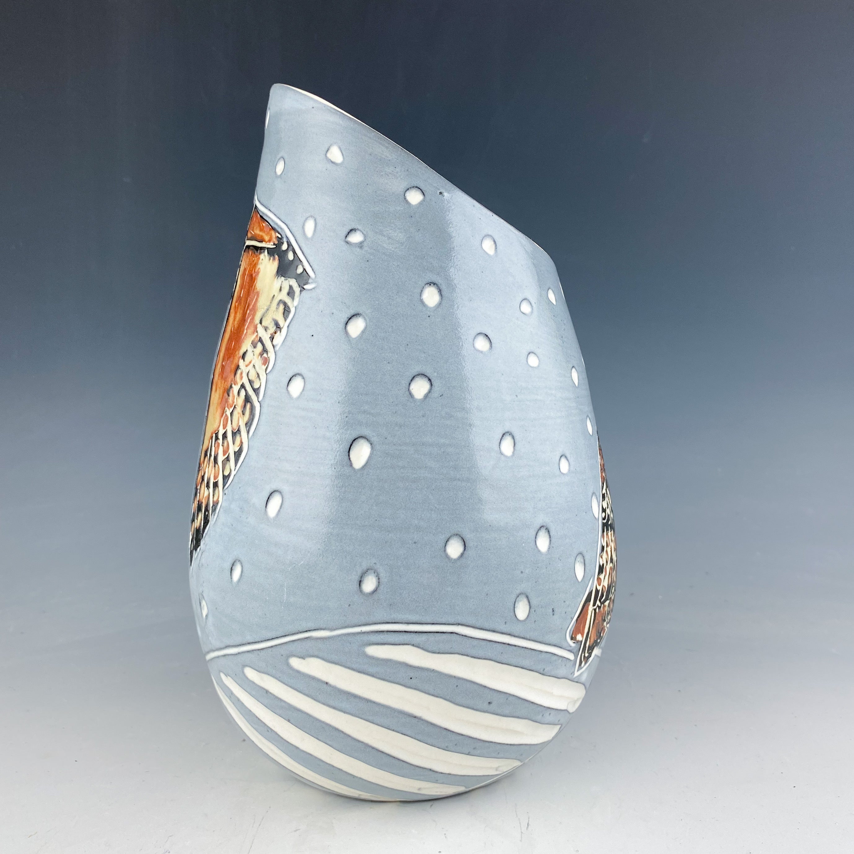 Owl Slanted Vase in White