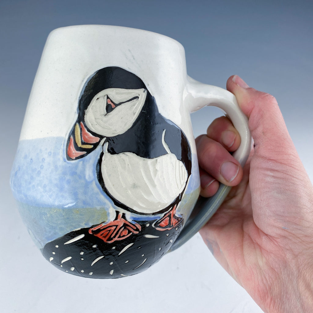 Puffin Mug in White and Blue