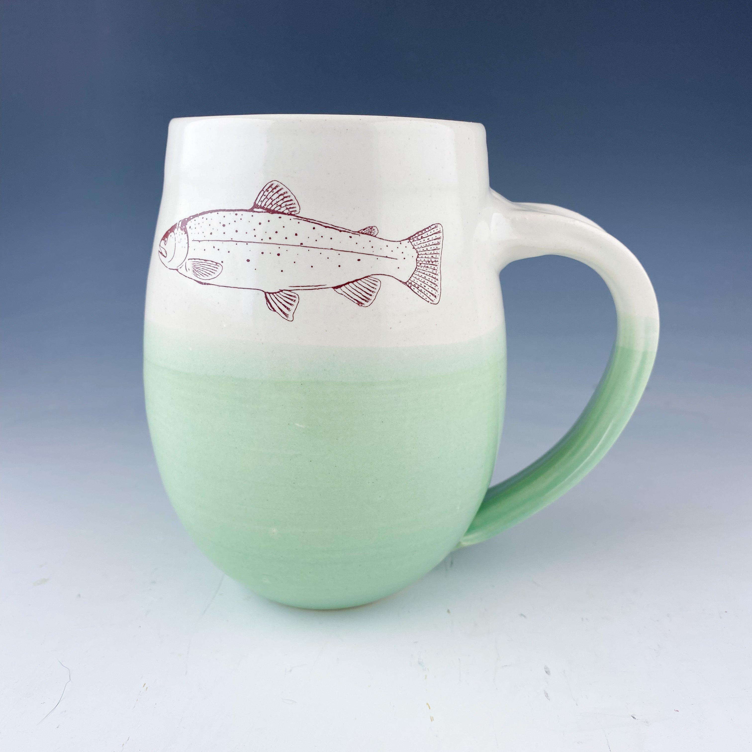 Trout Mug in Aqua and White