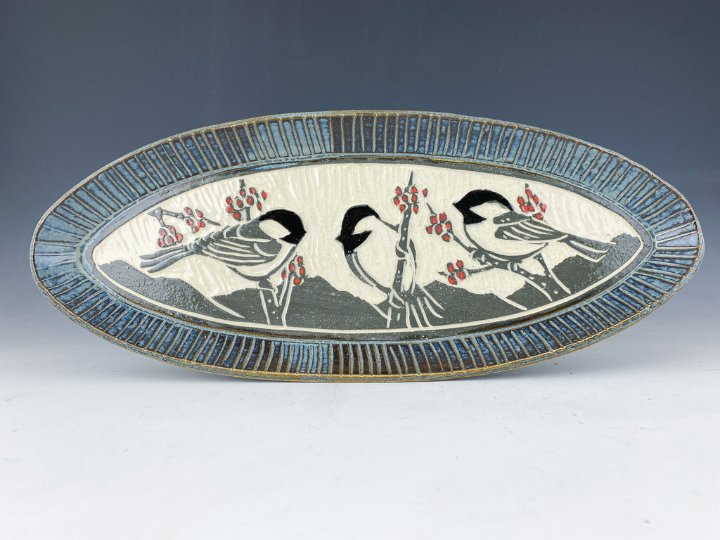 Chickadee Oval Tray in Gray