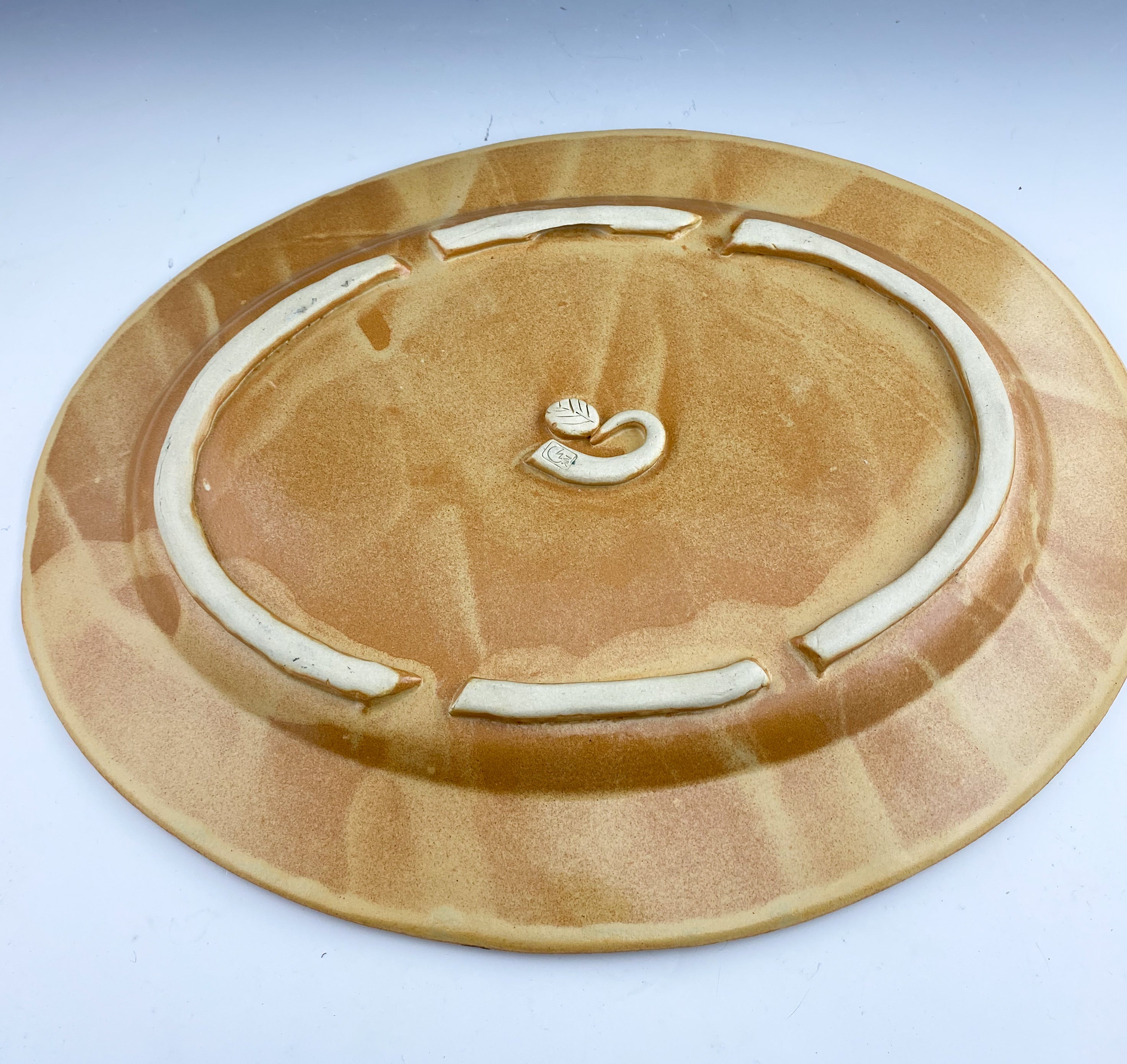 Sunset Large Serving Platter Handmade Sgraffito Pottery in Gold