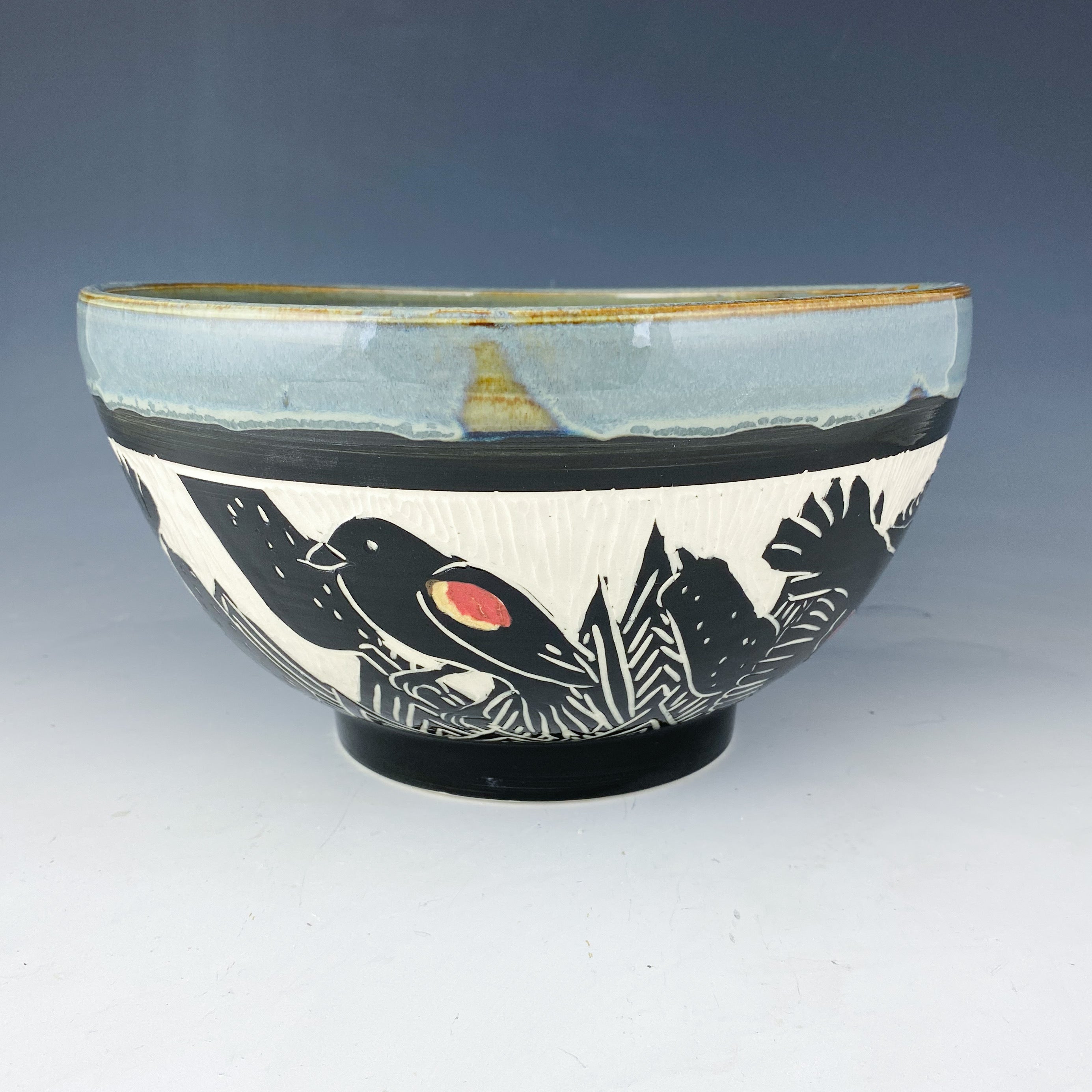 Red Winged Blackbird Serving Bowl in Gray