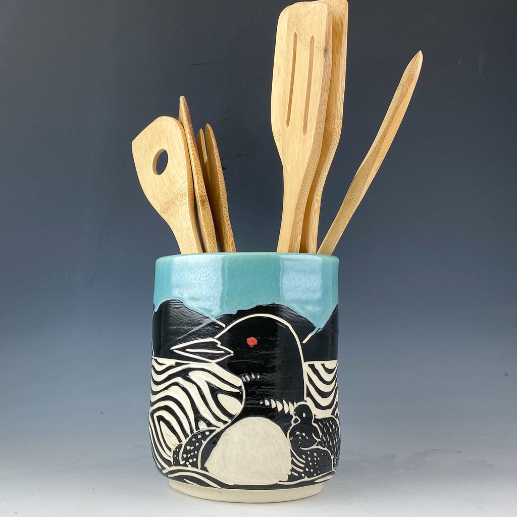 Loon Utensil Crock in Blue