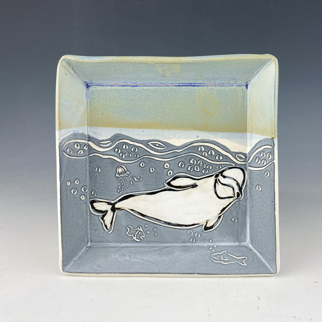 Beluga Whale Small Plate in White and Blue