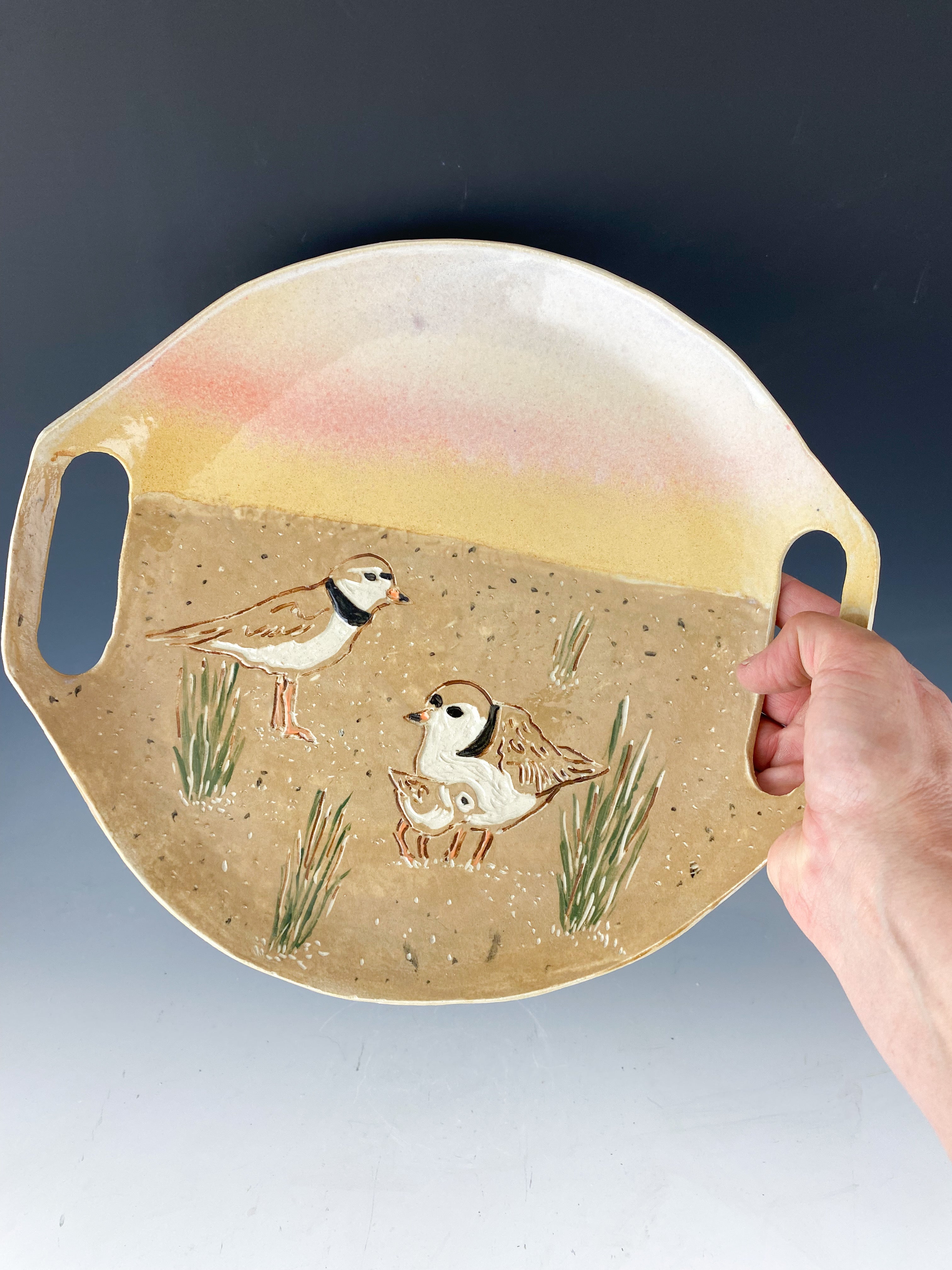Piping Plover Serving Dish with Handles  in White