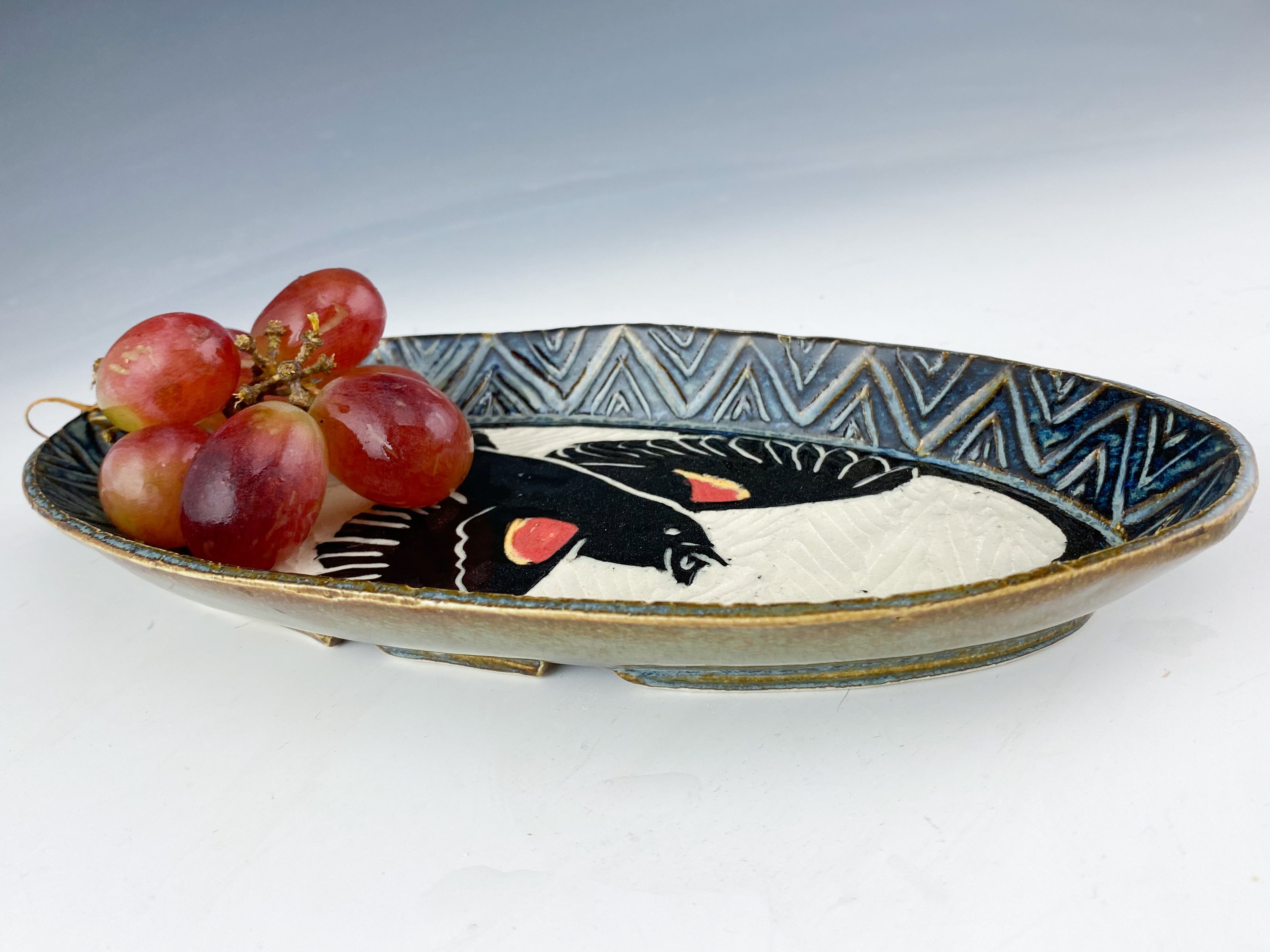 Red Winged Blackbird Small Tray in Gray