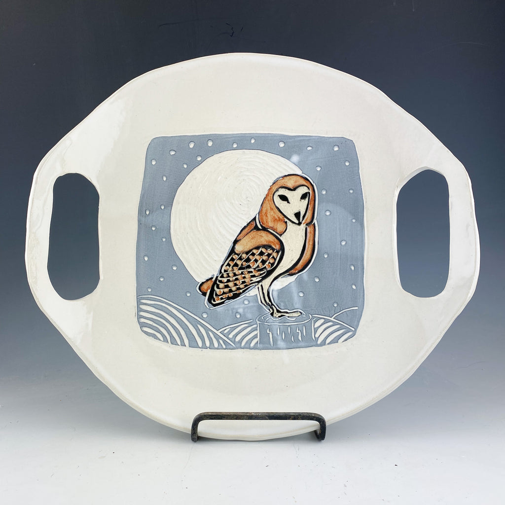 Owl Serving Dish with Handles  in White